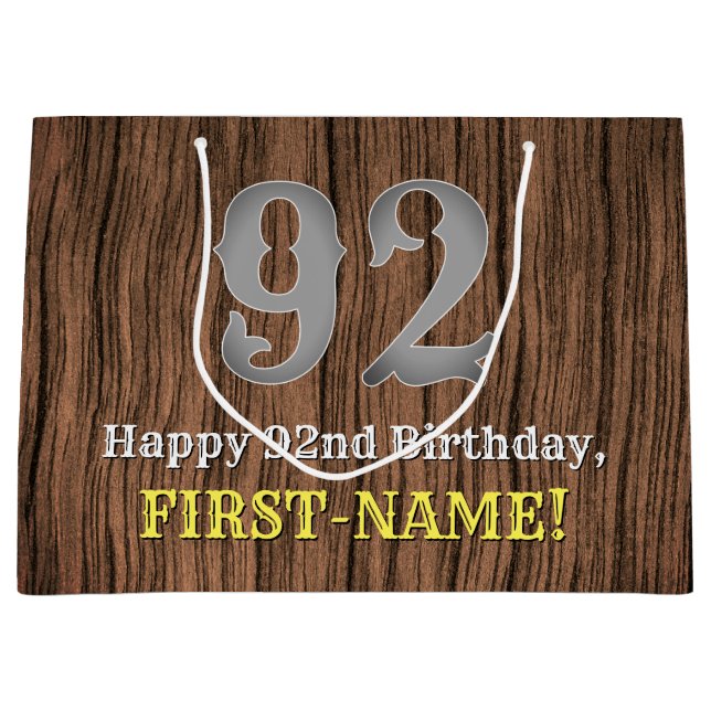 92nd Birthday: Country Western Inspired Look, Name Large Gift Bag (Front)
