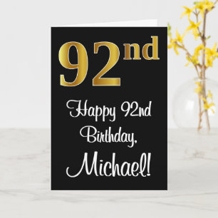92nd Birthday ~ Elegant Luxurious Faux Gold Look # Card