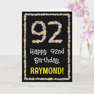92nd Birthday: Floral Flowers Number, Custom Name Card