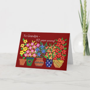 92nd Birthday for a Grandfather - Flower Power Card