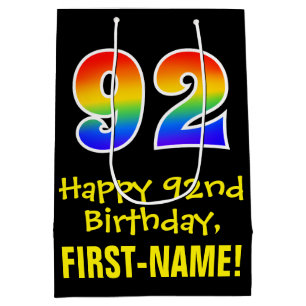 92nd Birthday: Fun, Bold, Colourful, Rainbow "92" Medium Gift Bag