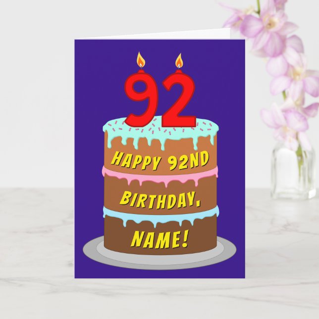 92nd Birthday: Fun Cake and Candles + Custom Name Card (Orchid)