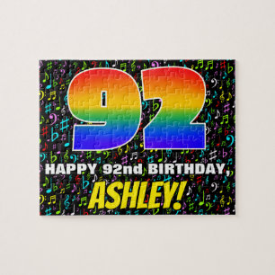 92nd Birthday — Fun, Colourful Music Symbols & “92 Jigsaw Puzzle