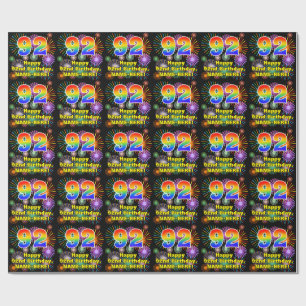 92nd Birthday: Fun Fireworks, Rainbow Look # “92” Wrapping Paper