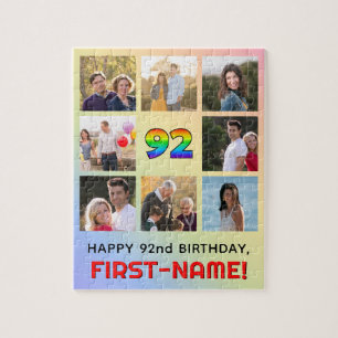 92nd Birthday: Fun Rainbow #, Custom Name & Photos Jigsaw Puzzle
