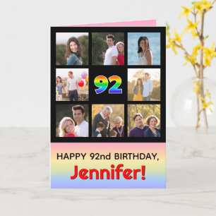 92nd Birthday: Fun Rainbow #, Custom Photos + Name Card