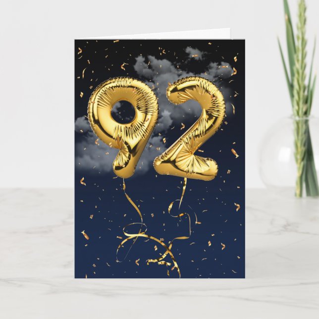 92nd Birthday Gold Mylar Balloon and Confetti Card (Front)
