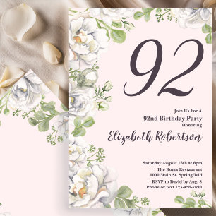 92nd Birthday Invitation Blush Pink Floral Peonies