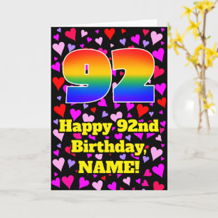 92nd Birthday: Loving Hearts Pattern, Rainbow # 92 Card