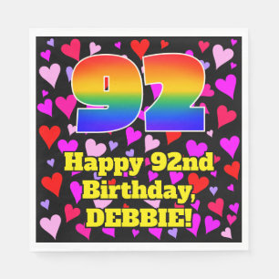 92nd Birthday: Loving Hearts Pattern, Rainbow # 92 Napkin