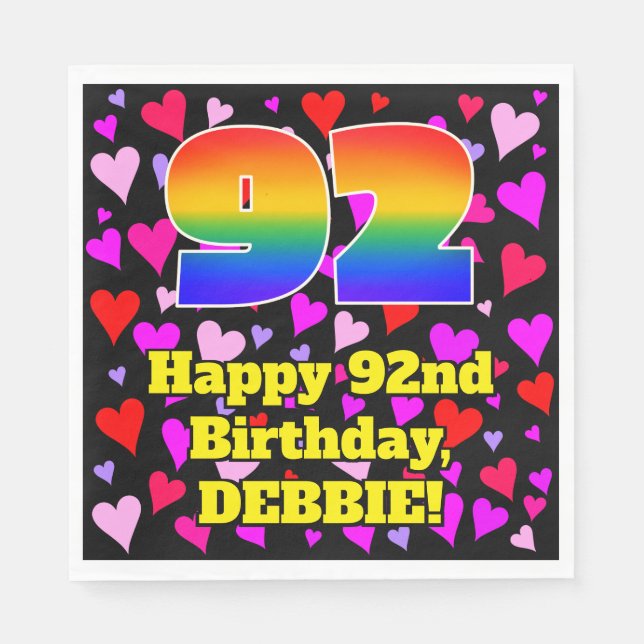 92nd Birthday: Loving Hearts Pattern, Rainbow # 92 Napkin (Front)