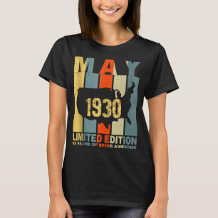 92nd Birthday May 1930 92 Years Of Being Awesome T-Shirt
