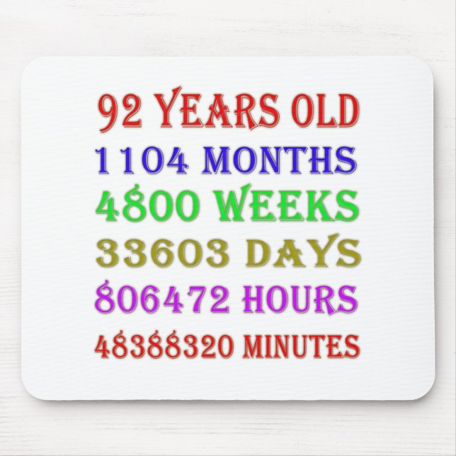 92nd Birthday Milestones Mouse Mat (Front)