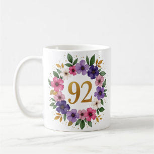 92nd Birthday Mug – Floral Wreath with Gold Number
