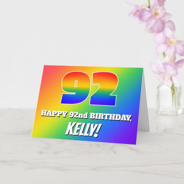 92nd Birthday: Multicolored Rainbow Pattern # 92 Card (Orchid)