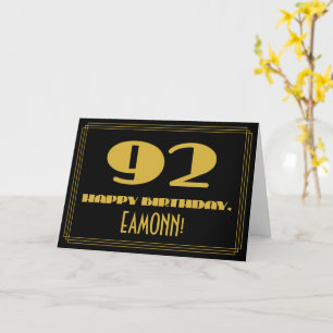 92nd Birthday: Name + Art Deco Inspired Look "92" Card