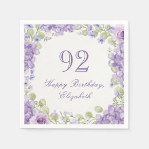 92nd Birthday Napkins Elegant Purple Floral