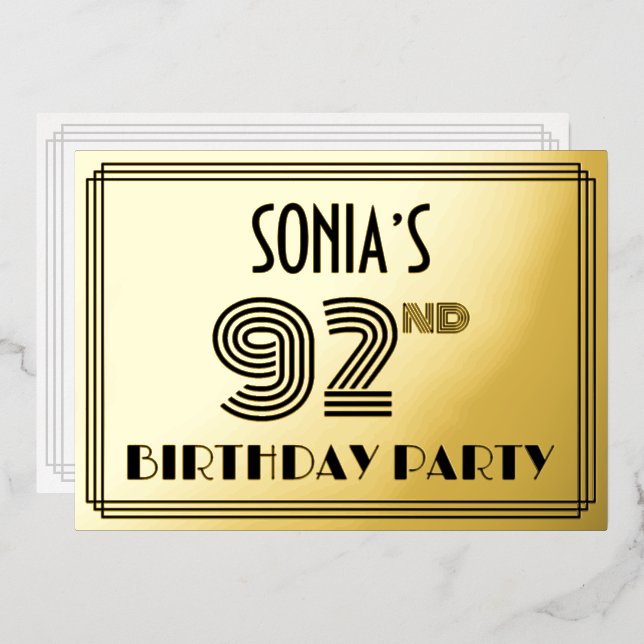 92nd Birthday Party — Art Deco Style “92” & Name (Front/Back)