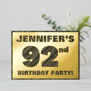 92nd Birthday Party — Bold, Faux Wood Grain Text