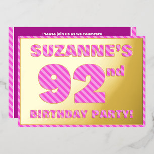 92nd Birthday Party — Bold, Fun, Pink Stripes # 92