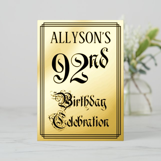 92nd Birthday Party — Elegant Script + Custom Name (Standing Front)