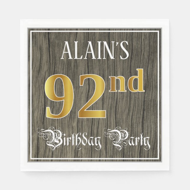 92nd Birthday Party — Faux Gold & Faux Wood Looks Napkin (Front)