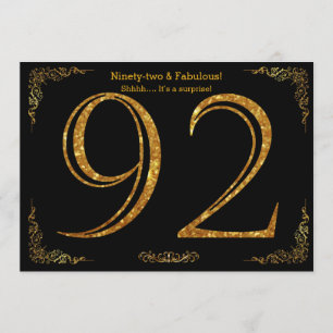 92nd Birthday party,Gatsby styl,black gold glitter Invitation