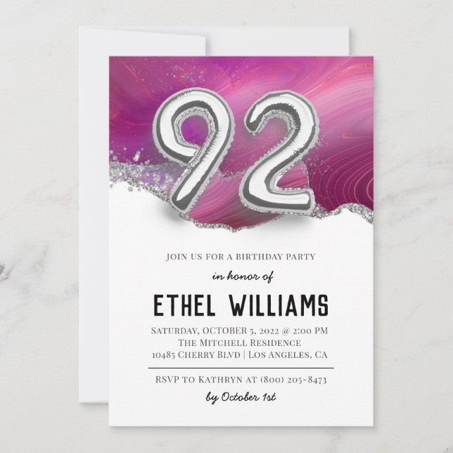 92nd Birthday Party Invitation (Front)