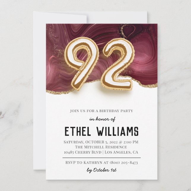 92nd Birthday Party Invitation (Front)