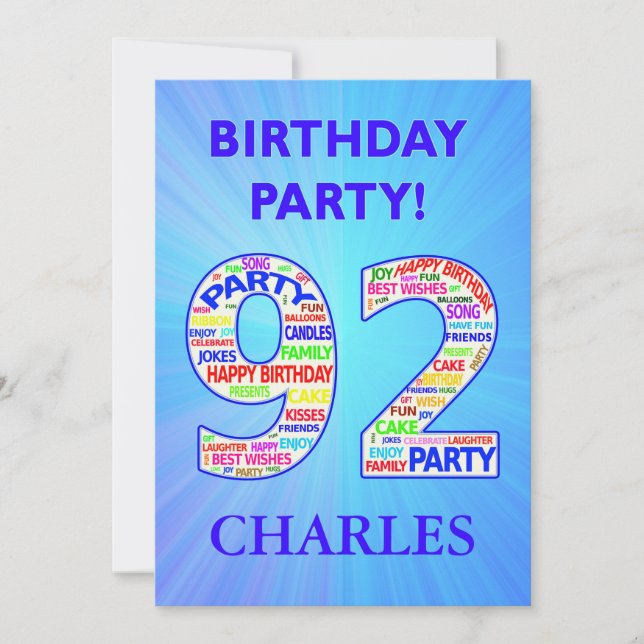 92nd Birthday Party Invitation Add a Name (Front)