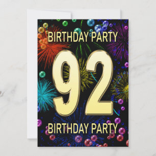 92nd Birthday Party Invitation Fireworks Bubbles