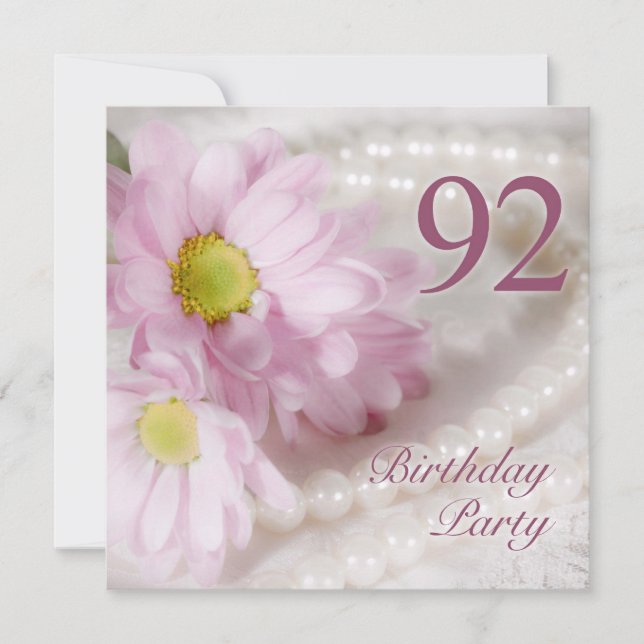 92nd Birthday party invitation with daisies (Front)
