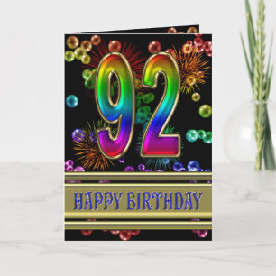 92nd Birthday with rainbow bubbles and fireworks Card