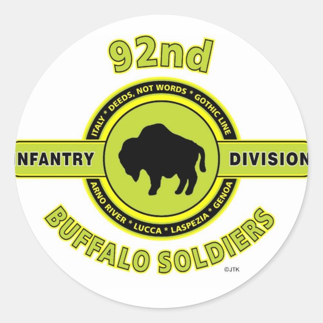92nd Infantry Division "Buffalo Soldiers" WW II Classic Round Sticker (Front)