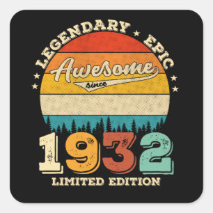93 Year Old 1932 Awesome Since 93rd Birthday Gift Square Sticker