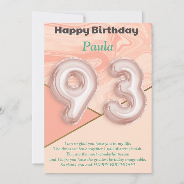 93 year old girls Happy Birthday card (Front)
