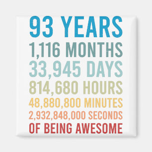 93 Years 1116 Months Being Awesome Birthday Gift Magnet