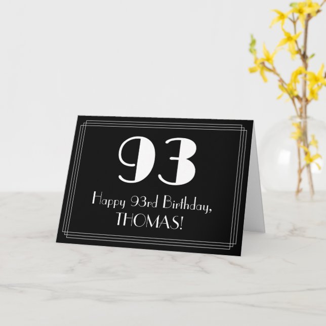 93rd Birthday ~ Art Deco Inspired Look "93", Name Card (Yellow Flower)