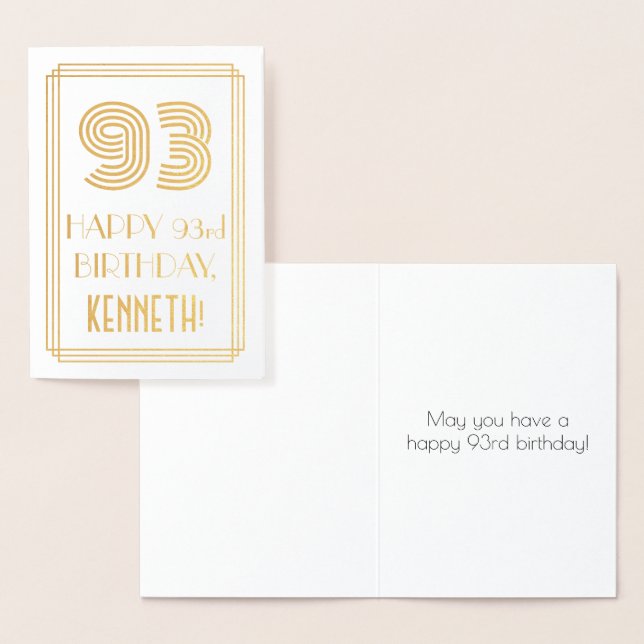 93rd Birthday - Art Deco Inspired Look "93" & Name Foil Card (Display)
