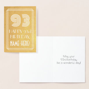 93rd Birthday – Art Deco Inspired Look "93" + Name Foil Card