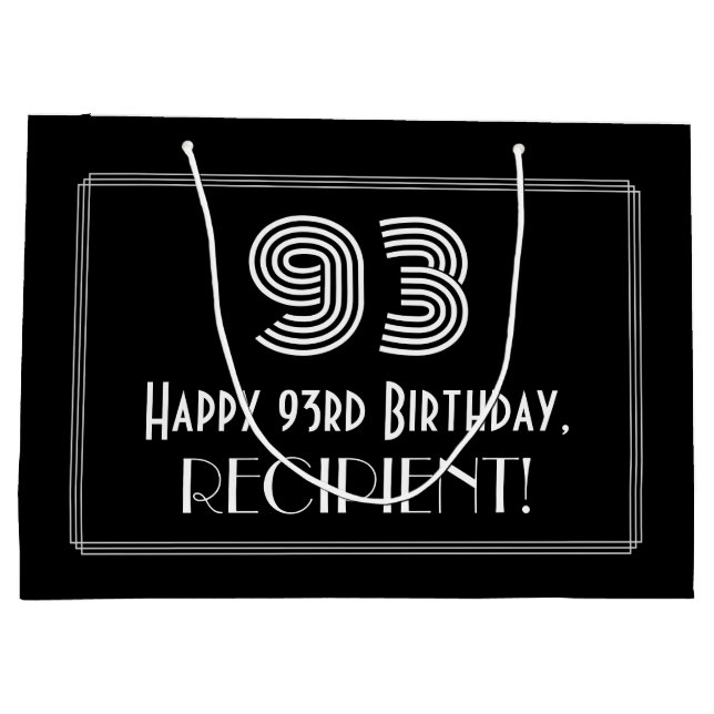 93rd Birthday — Art Deco Inspired Look "93" & Name Large Gift Bag (Back)