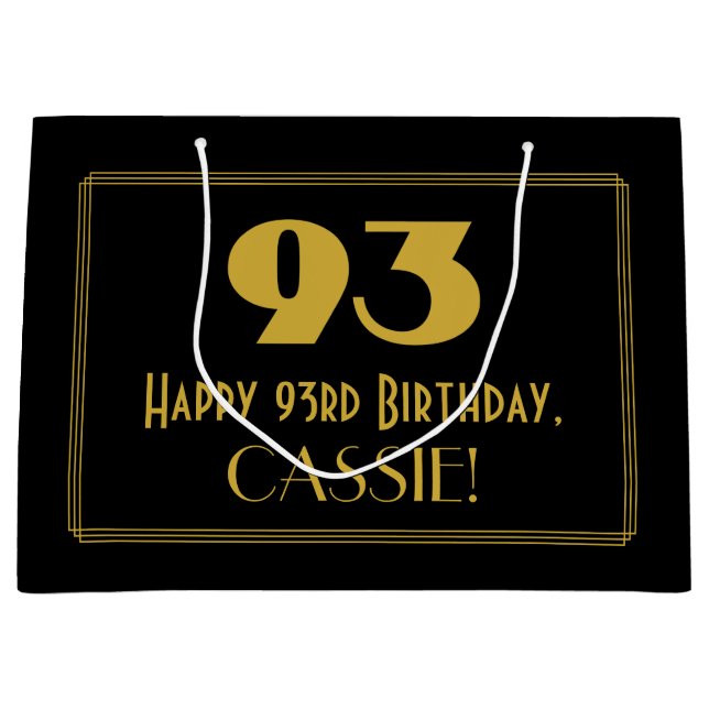 93rd Birthday — Art Deco Inspired Look "93" & Name Large Gift Bag (Front)