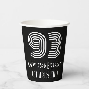 93rd Birthday — Art Deco Inspired Look “93” + Name Paper Cups