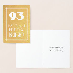 93rd Birthday ~ Art Deco Style "93" & Custom Name Foil Card