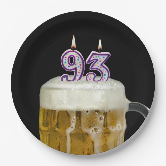 93rd Birthday Beer on black Paper Plate (Front)