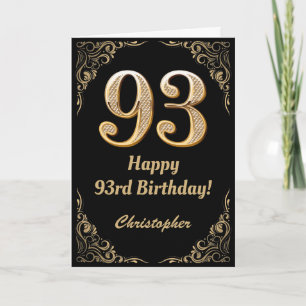 93rd Birthday Black and Gold Glitter Frame Card