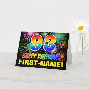 93rd Birthday: Bold, Fun, Fireworks, Rainbow 93 Card