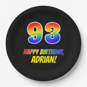 93rd Birthday: Bold, Fun, Simple, Rainbow 93 Paper Plate