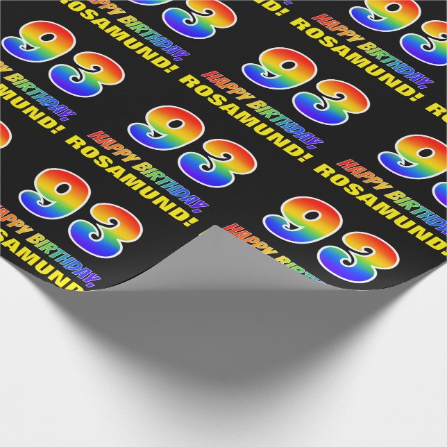 93rd Birthday: Bold, Fun, Simple, Rainbow 93 Wrapping Paper (Corner)