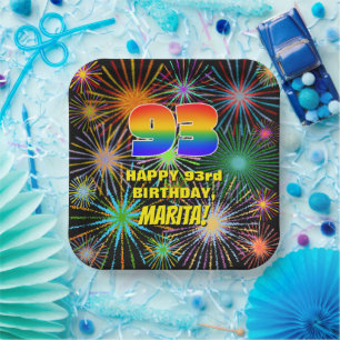93rd Birthday: Colorful, Fun Celebratory Fireworks Paper Plate